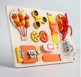 Tabla Senzoriala Busy Board tip Montessori, educativa, 9 Activitati de Motricitate fina si grosiera bebelusi si copii