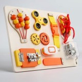 Tabla Senzoriala Busy Board tip Montessori, educativa, 9 Activitati de Motricitate fina si grosiera bebelusi si copii