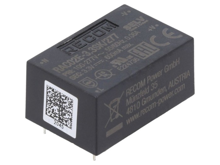 Convertor AC/DC 2W, 3.3VDC, 85-305VAC