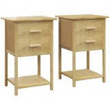 HOMCOM Noptiere, 2 piese, cu 2 Sertare și Poliță de Jos &icirc;n Stil Nordic, Noptiere Moderne din Bambus, 40x34x60 cm, Lemn Natural | Aosom Romania