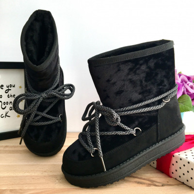 Cizme imblanite negre tip ugg cu sireturi pt fetite 30 31 cod 0889 foto