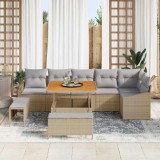 vidaXL Set de canapele pentru grădină cu pernă 9 pcs Bej Rattan poli 3364617