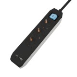 PRELUNGITOR SPACER, Schuko x 3, conectare prin Schuko (T),Type-C x1, USB x 1, 3.1A, cablu 3m, 16 A, max. 3500W, protectie copii, Intrerupator, Negru,
