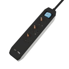 PRELUNGITOR SPACER, Schuko x 3, conectare prin Schuko (T),Type-C x1, USB x 1, 3.1A, cablu 4.5m, 16 A, max. 3500W,protectie copii, Intrerupator, Negru,