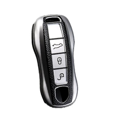 Husa Cheie Porsche, Smartkey Model Nou, 3 Butoane, Tpu, Aspect piele, Gri AutoProtect KeyCars foto