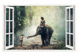 Sticker decorativ, Fereastra 3D, Elefant, 85 cm, 287STK