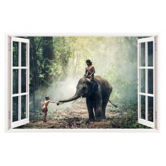 Sticker decorativ, Fereastra 3D, Elefant, 85 cm, 287STK