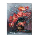 Tablou vaza cu maci regali pictat manual, 40x30cm acril pe panza in relief efect 3D, Kenny Varniote
