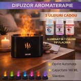 Cumpara ieftin SMARTECH Difuzor de ulei esential, aromaterapie, umidificator de aer, rezervor 180ML, cu lumina tip flacara + Cadou 3 Uleiuri