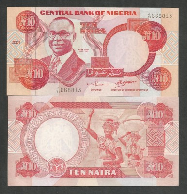 NIGERIA 10 NAIRA 2001 UNC [1] P- 25f.2 ( hartie ) necirculata foto