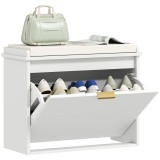 HOMCOM Banc pentru pantofi cu pernă șezut căptușit și sertar rabatabil pentru hol, cameră, 62 x 26 x 47,5 cm, alb | Aosom Romania