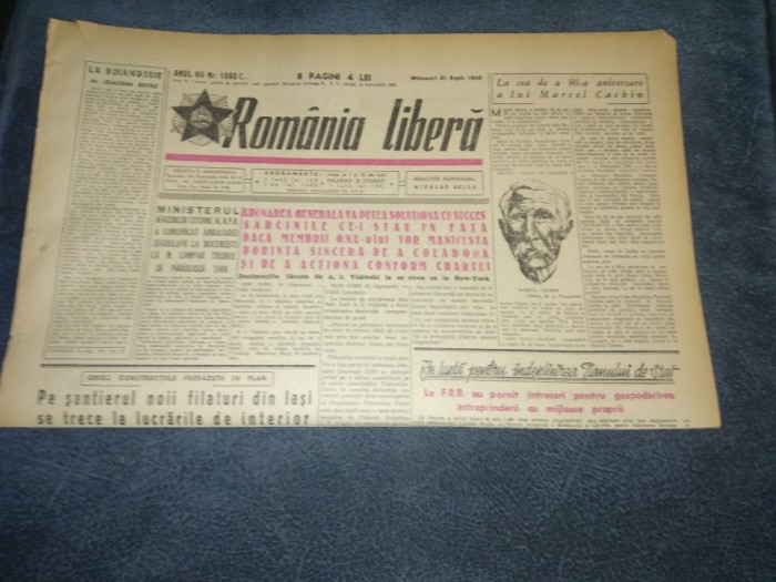 ZIARUL ROMANIA LIBERA 21 SEPTEMBRIE 1949