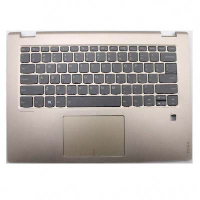 Carcasa superioara cu tastatura palmrest Laptop, Lenovo, Flex 5-1470 Type 80X1, 81C9, 5CB0N67686, AM1YM000200, iluminata, fingerprint, aurie, layout U foto