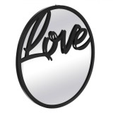 Oglindă Decorativă Perete, Model Love, Rotundă, Ramă Metalică, Negru, 30cm, Oem