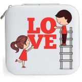 Cutie de bijuterii portabila, personalizata cu textul LOVE, 10x10x5 cm, alba, ideala cadou pentru ea