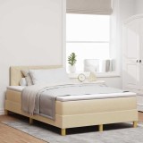 VidaXL Pat boxspring cu saltea cu saltea Crem 120 x 200 cm țesătură