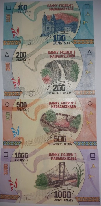 Bancnota Madagascar 100, 200, 500 si 1,000 Ariary 2017 - PNew UNC ( set x4 )
