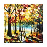 Cumpara ieftin Tablou stilizat pictat manual, In parc cu cateii, 50x50cm ulei pe panza in cutit efect 3D
