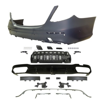 Set bara spate MERCEDES Clasa E (W213), 03.2016-, cu / fara capac senzor parcare, gauri senzori parcare; grunduit, de vopsit; type E63 AMG; cu absorb foto