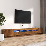 Cumpara ieftin Set dulapuri TV cu LED, 3 piese, stejar fumuriu, lemn prelucrat