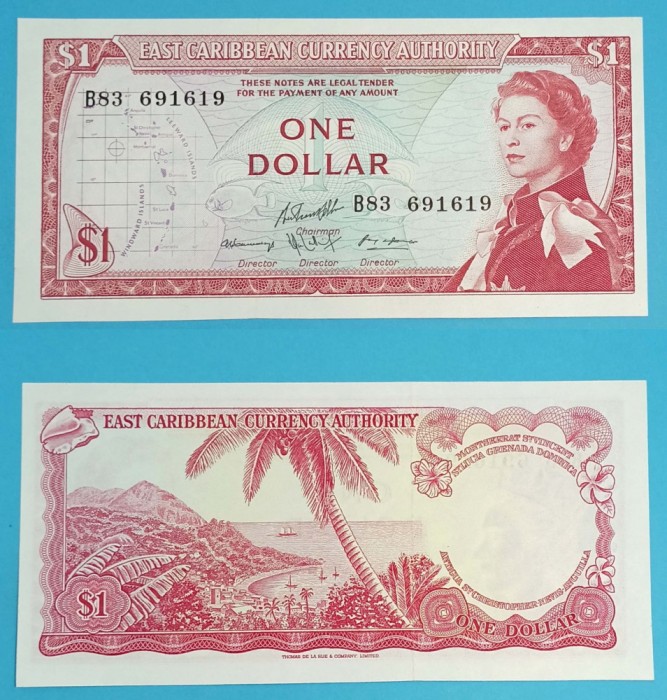 Statele Est Caraibeene 1 Dollar 1965 &#039;Ţărm&#039; aUNC+ serie: B83 691619 p13