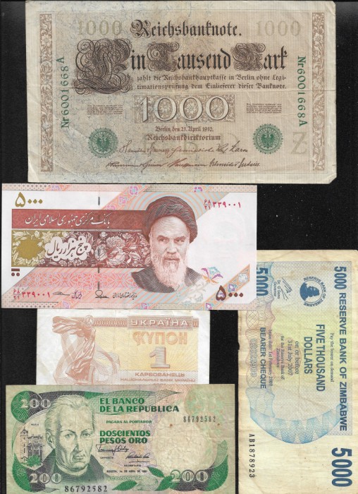 Set 5 bancnote de prin lume adunate (cele din imagini) #408