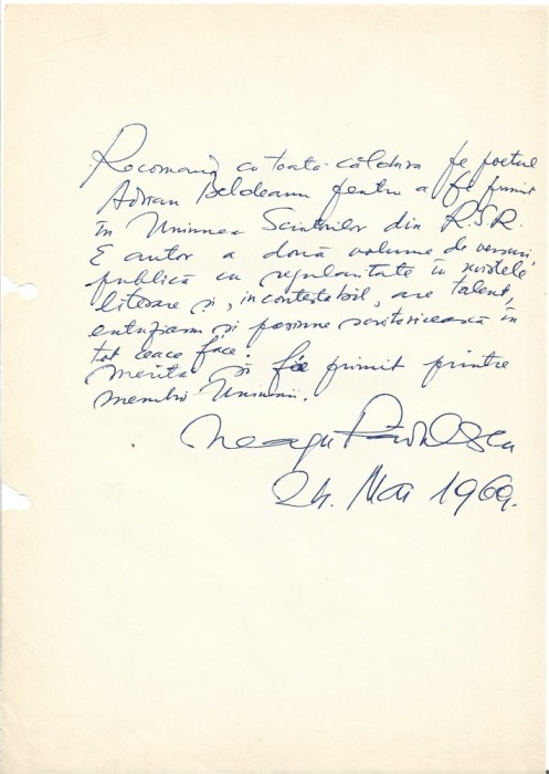A3561N Neagu Rădulescu, act scris și semnat olograf, 1969