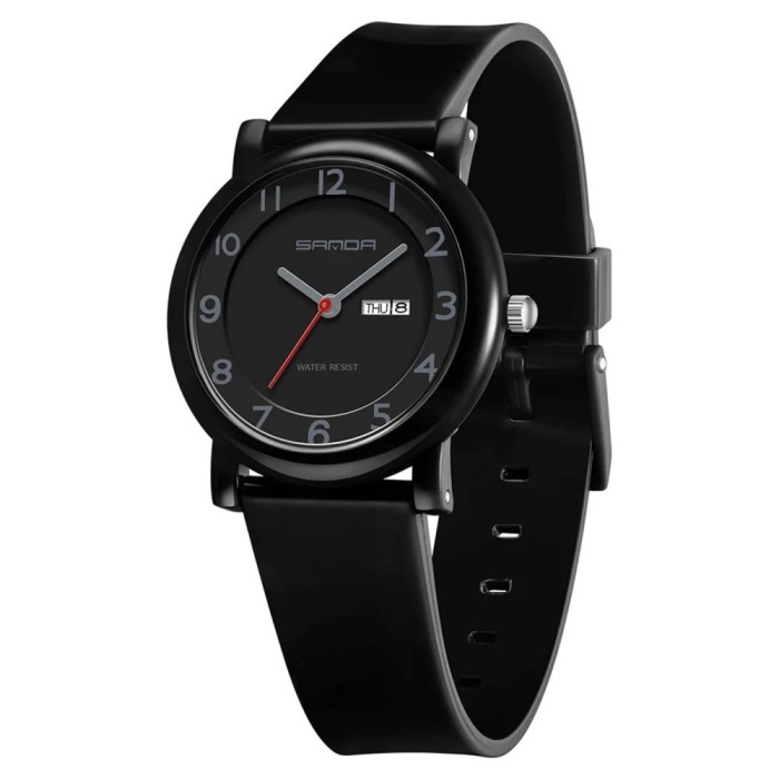 Ceas Copii Sanda 3225 Negru , Design Fashion, Analog, Afisaj Data, Rezistent la Apa 3ATM