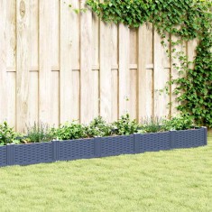 vidaXL Jardinieră de grădină cu țăruși, albastru gri, 362,5x42,5x28,5 cm, PP