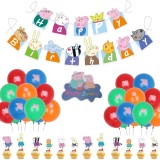 Set 44 Accesorii REDQUIT de Petrecere Aniversara Peppa Pig, 20 Baloane, 1 Banner Happy Birthday, 24 Cupcake Topper, 1 Topper Tort