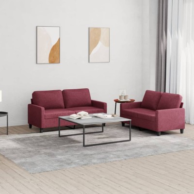 vidaXL Set canapea cu perne, 2 piese, roșu vin, material textil 3201450 foto