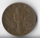 Moneda 10 centesimi 1937 - Italia, Europa, Cupru (arama)