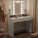 VASAGLE Masa de toaleta cu oglinda LED cu luminozitate reglabila, 2 sertare si 3 compartimente, 100x40x145 cm, alb Household NewTrend