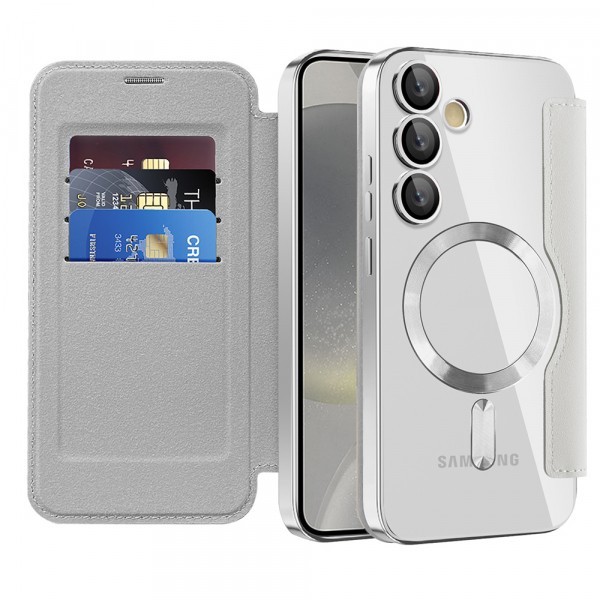 Husa MagSafe pentru Samsung Galaxy S24 S921, Techsuit, SmartMag Book, Gri