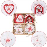 Set de 12 pandative de Craciun DYWW, alb/rosu, lemn, 12 x 12 cm