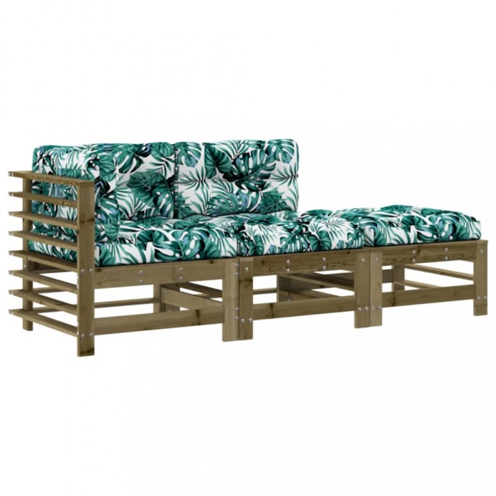 Set mobilier de gradina cu perne, 3 piese, lemn de pin tratat