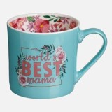 Cană ceramică triunghiulară, 380ml, Turcoaz cu decor floral, CMCLASS