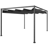 Outsunny Pergolă 3x2 m cu Acoperiș Retractabil, Orificii de Drenaj, Țepușe și Șuruburi, Pergolă de Grădină din Poliester și Metal, pentru Terasă, Curt
