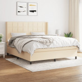 Cumpara ieftin Pat box spring cu saltea, crem, 160x200 cm, material textil