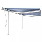 VidaXL Copertină retractabilă manual, LED, albastru și alb, 4,5x3,5 m