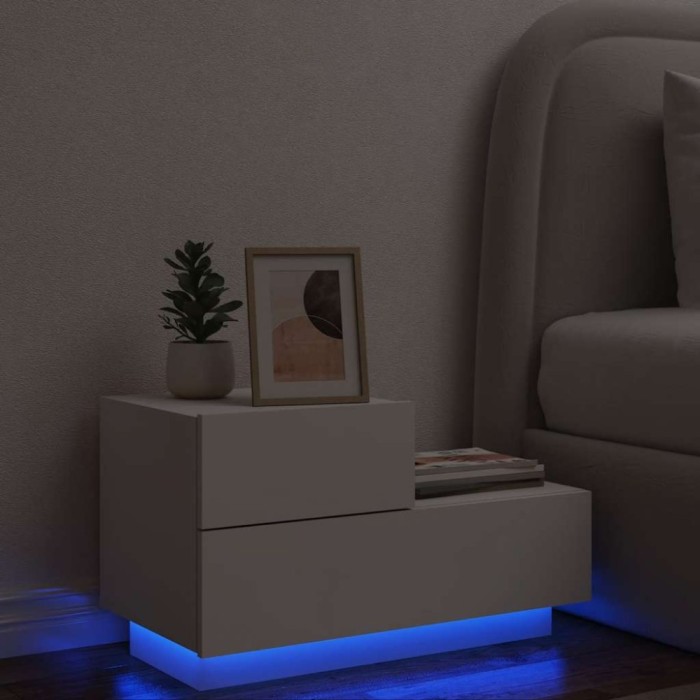 vidaXL Noptieră cu lumini LED, alb, 70x36x40,5 cm