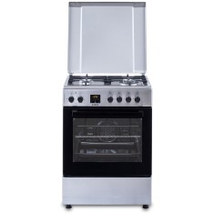 Aragaz SM663AENS1 INOX, 4 arzatoare pe gaz, cuptor electric, 7 functii, 60 cm, Clasa A, 1 arzator WOK, gratar din fonta, aprindere electrica, ventilat