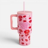 Pahar Termos din Inox, 1,1L, Roz cu Model Cireșe și M&acirc;ner, CMCLASS