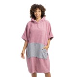 Poncho Baie Unisex Homelevel Bumbac Organic Gri/Roz S-M cu Gluga si Buzunar Cangur