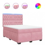 Cumpara ieftin Pat box spring cu saltea, roz, 160x200 cm, catifea