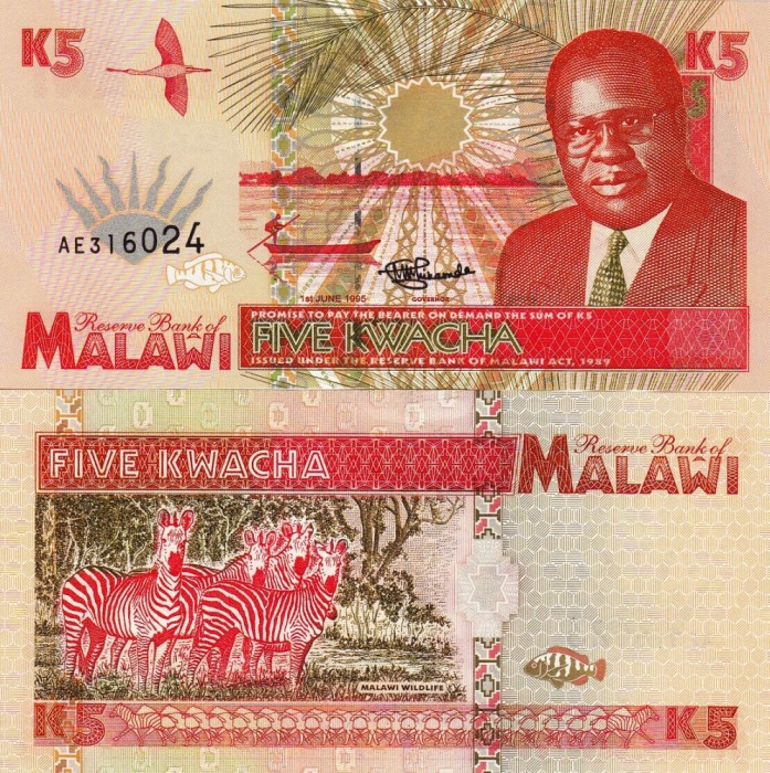 MALAWI 5 kwacha 1995 UNC!!!