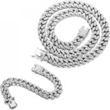 Cumpara ieftin Set Cuban Silver Iced Out , unisex , fabricate din inox, colier 50 cm , bratara 20 cm