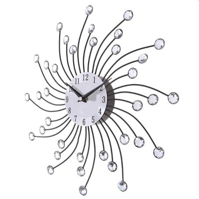 Ceas de perete cu cristale, 50 cm, mecanism Quartz, cifre arabe, argintiu foto