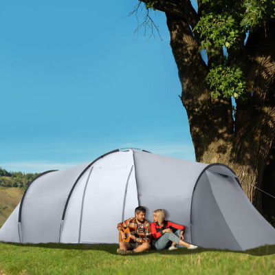 Outsunny Cort de Camping pentru 4-5 Persoane cu 2 Camere, Cort de Camping pentru Familie Impermeabil cu Baldachin, 590x245x193cm, Gri foto