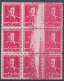 ROMANIA 1943/45 LP 154 VALOAREA 5 L UZUALE MIHAI I EROARE BLOC DE 9 TIMBRE MNH, Nestampilat